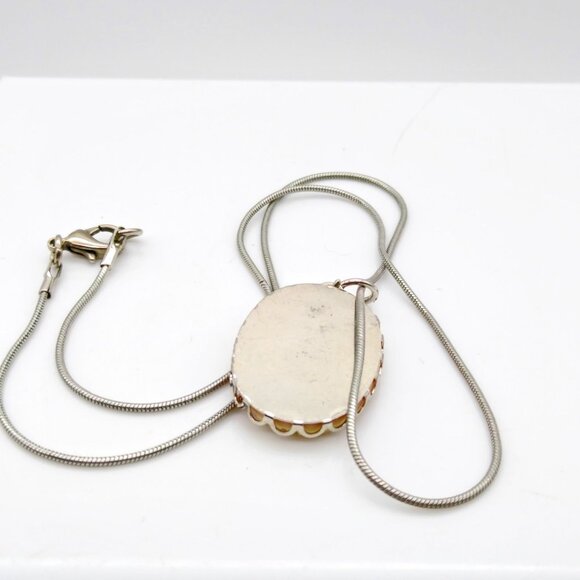 Vintage Initial W Pendant Necklace, Coquette Script with Floral Pastel on Silver - Picture 4 of 4